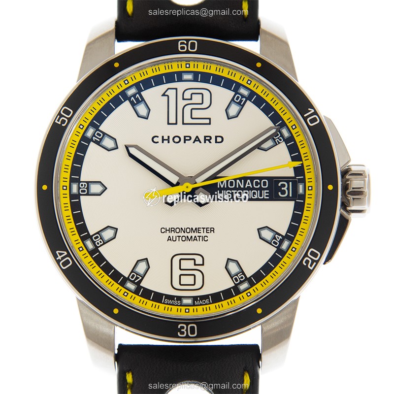 Chopard 168568-3001 Monaco - Automatic Titanium - Silver Dial - Brown Leather - Buckle Clasp